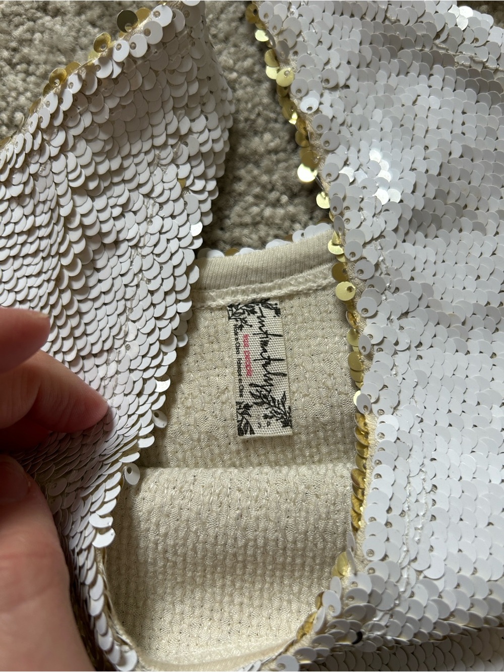 Intimately Free People White and Gold Flip Sequined Slip Dress Lace Trim Sz S - Picture 2 of 7